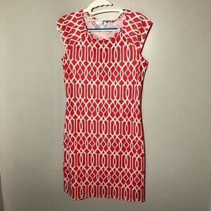 Jean-Pierre Klifa womens S geometric print pullover cap sleeve dress red white
